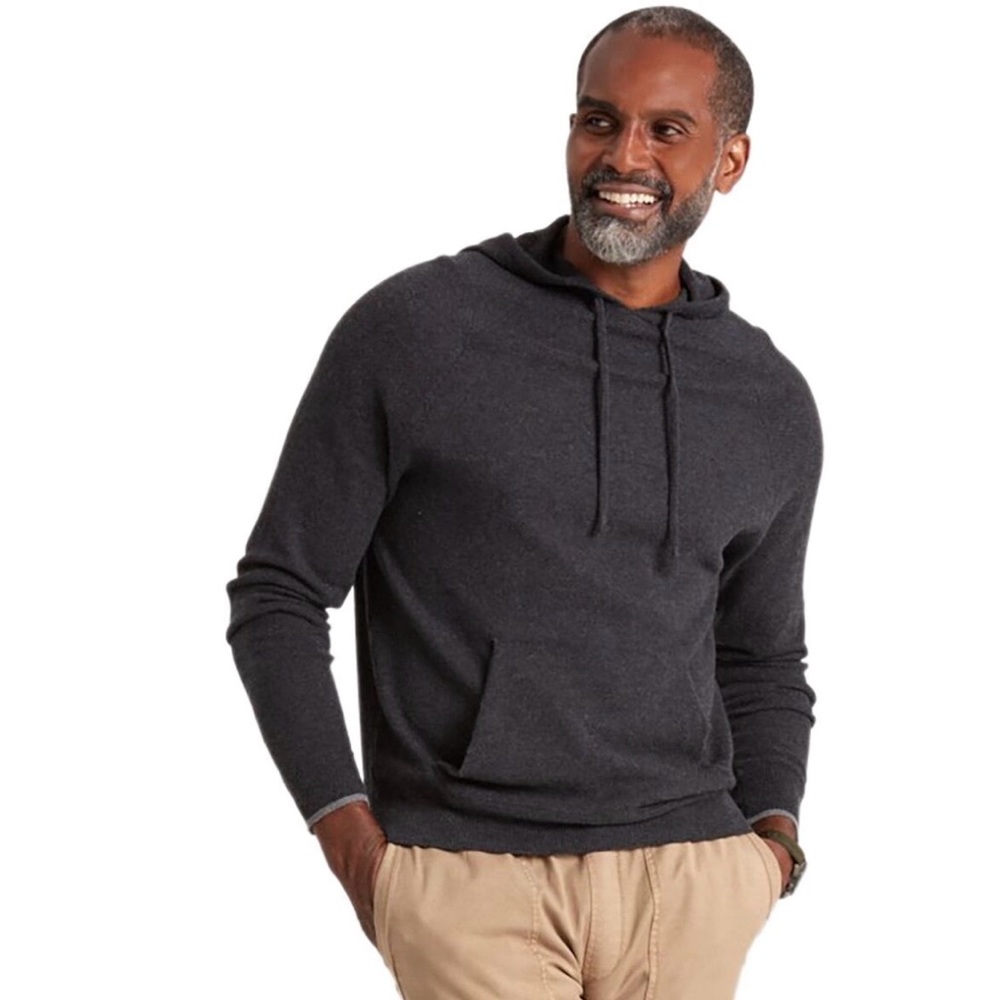 Faherty Mirage Charcoal Gray Wool & Cotton Blend Hooded Knit Pullover Sweater